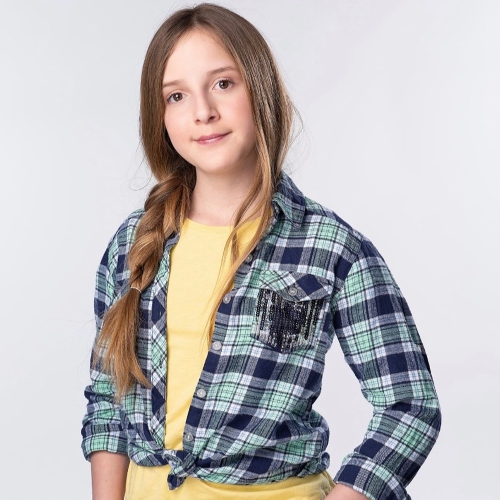 Greenish blue plaid top
